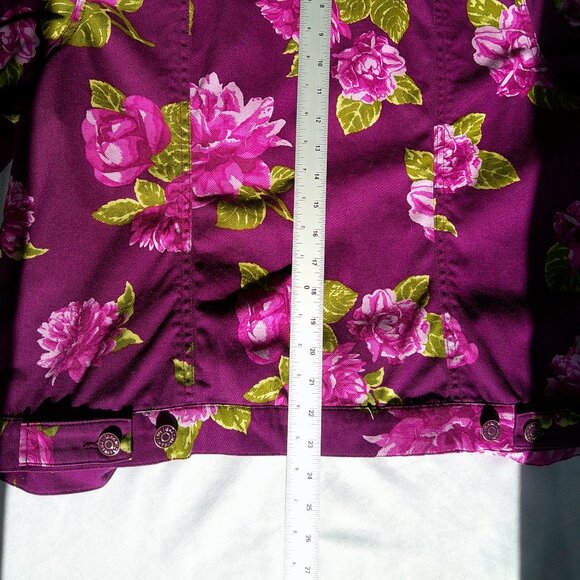 Issac Mizrahi Purple Floral Button Down Collared Jacket Size 14 - Picture 8 of 9